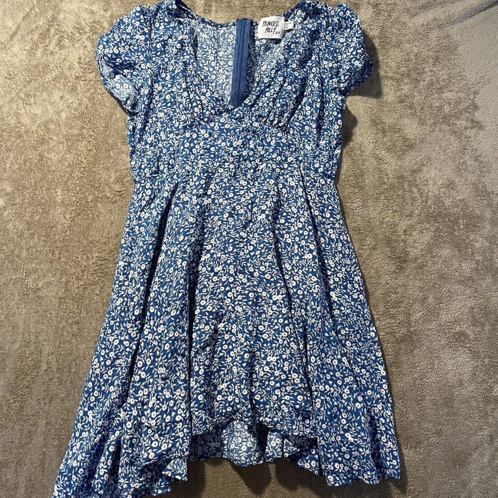 PRINCESS POLLY Womens Sz 4 Small Dress Sting Mini Lined Blue Floral Zip Short